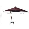 vidaXL Hanging Garden Parasol with Pole Bordeaux Red 3x3 m Solid Fir Wood