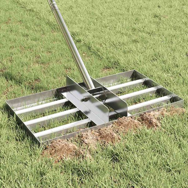 vidaXL Garden Rake Manual Silver 45 x 25 x 200 cm Stainless Steel
