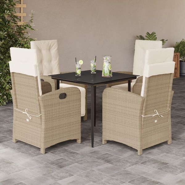 vidaXL 5 Piece Garden Dining Set with Cushions Beige Poly Rattan