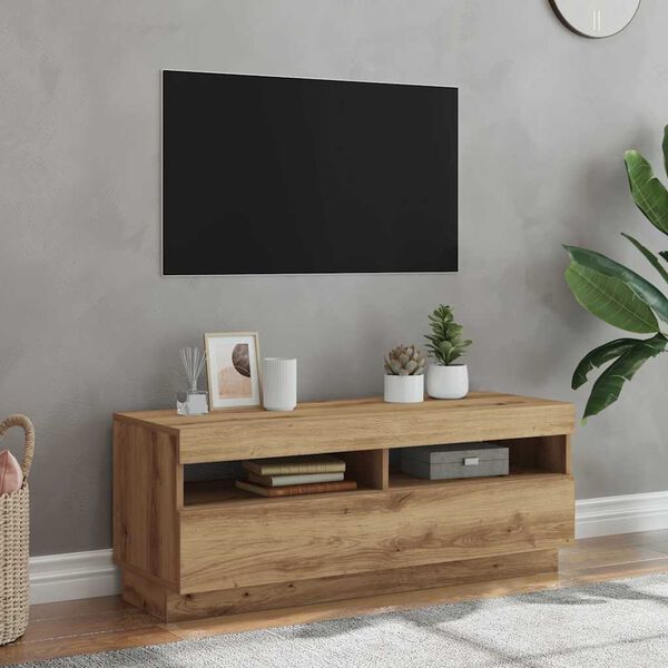 vidaXL TV Cabinet with LED Lights Artisian Oak 100x35x40 cm Engineered Wood