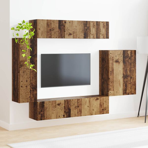 vidaXL TV Wall Cabinet Set Wall-mounted 6 pcs Old Wood