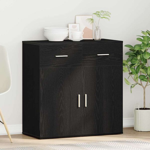 vidaXL Sideboard with Drawer Black oak 79 x 38 x 80 cm Engineered wood