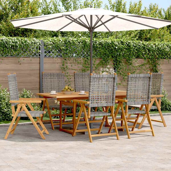 vidaXL 7 Piece Garden Dining Set Grey Poly Rattan and Solid Wood