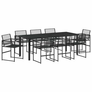 vidaXL Garden Dining Set 9 pcs Black Powder-Coated Steel