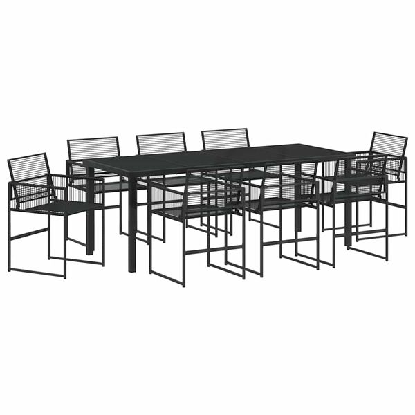 vidaXL Garden Dining Set 9 pcs Black Powder-Coated Steel
