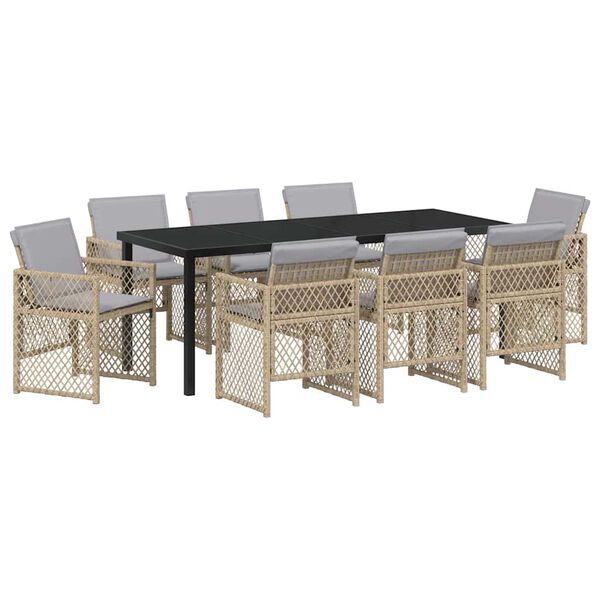 vidaXL Garden Dining Set 9 pcs Beige Poly Rattan