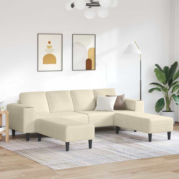 vidaXL Fabric Sofa with Cushion Cream 208 cm Corduroy fabric