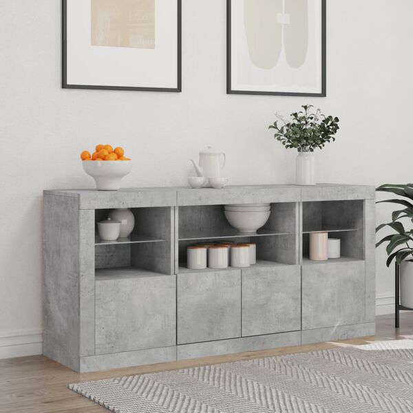 vidaXL Sideboard with LED Lights Concrete Grey 142.5x37x67 cm