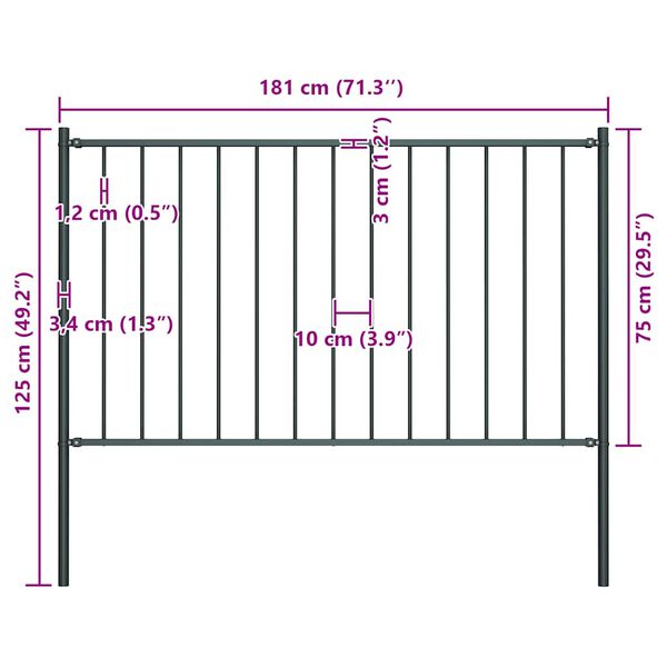 vidaXL Fence Panel with Posts Powder-coated Steel 1.81x0.75 m Anthracite