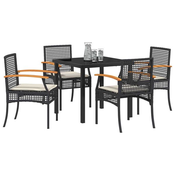 vidaXL Garden Dining Set 5 pcs Black Poly Rattan