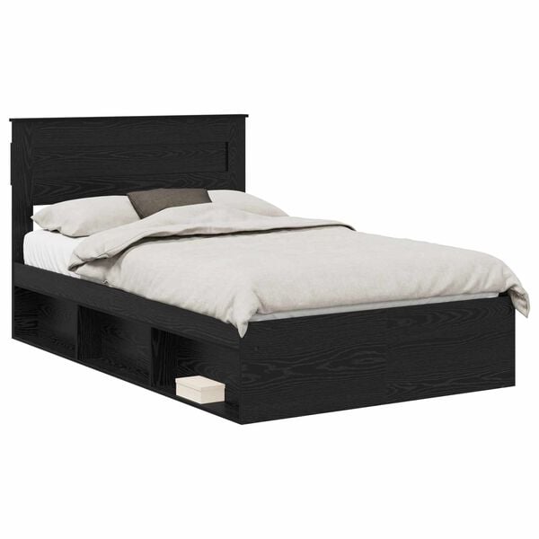 vidaXL Bed Frame with Headboard Black 120 x 190 cm Solid Pine Wood