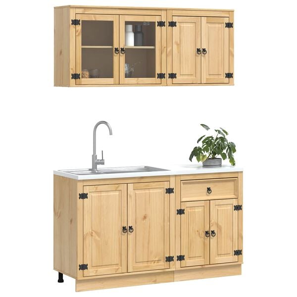 vidaXL Cabinet with Shelf SKI 4 pcs Honey Brown Solid Pine Wood