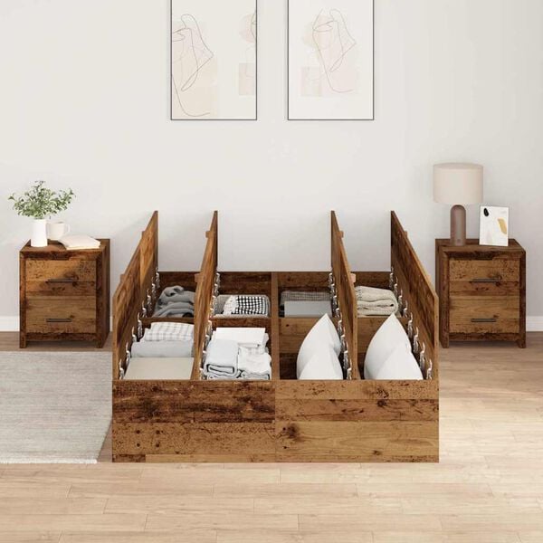 vidaXL Storage Bed Frame Old Wood 120 x 190 cm Engineered Wood