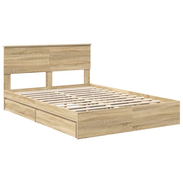 vidaXL Storage Bed with Drawer Sonoma Oak 140 x 190 cm Engineered Wood