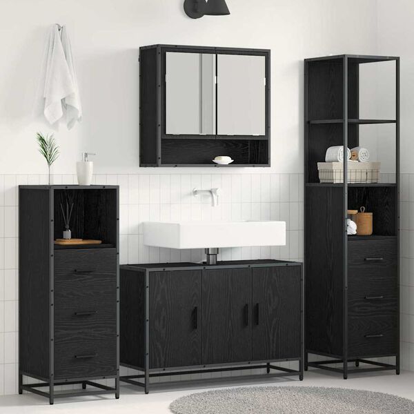 vidaXL Bathroom Furniture Set 4 pcs Black Oak Engineered Wood