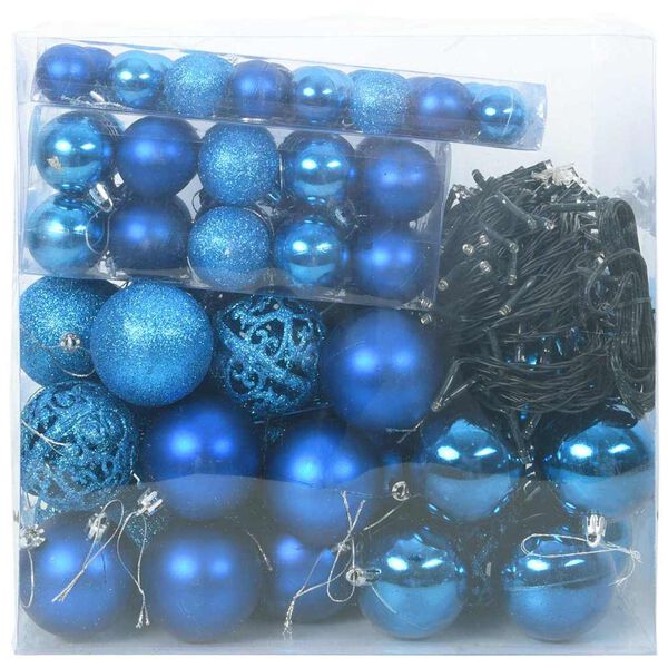 vidaXL Christmas Bauble Set with 300 LEDs 120 pcs Blue Plastic