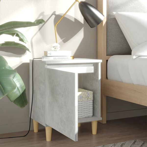 vidaXL Bed Cabinet with Solid Wood Legs Concrete Grey 40x30x50 cm