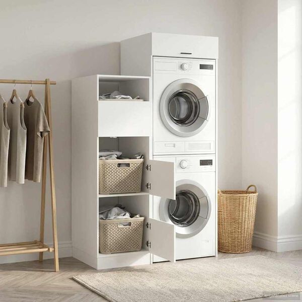 vidaXL Laundry Cabinet Set with Storage 2 pcs White Engineered wood