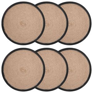 vidaXL Jute Placemets 6 pcs Natural and Black 100% Tossa Jute