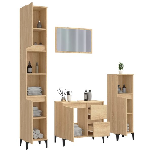 vidaXL 4 Piece Bathroom Furniture Set Sonoma Oak Engineered Wood