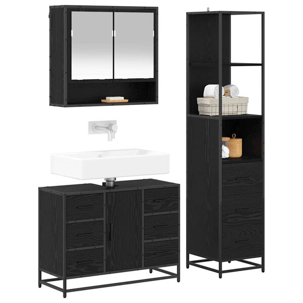 vidaXL Bathroom Furniture Set 3 pcs Black Oak Engineered Wood