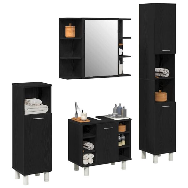vidaXL Bathroom Furniture Set with Door 4 pcs Black 30 x 30 x 179.5 cm