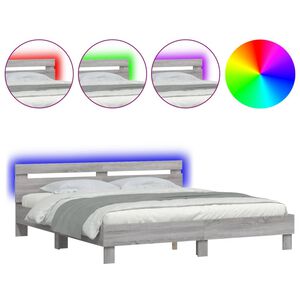 vidaXL Bed Frame with LED without Mattress Grey Sonoma 200x200 cm