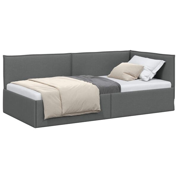 vidaXL Corner Bed Frame with Headboard Dark Grey 90 cm x 200 cm Velvet