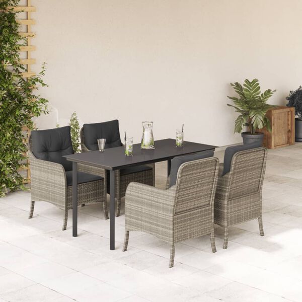 vidaXL 5 Piece Garden Dining Set with Cushions Light Grey Poly Rattan