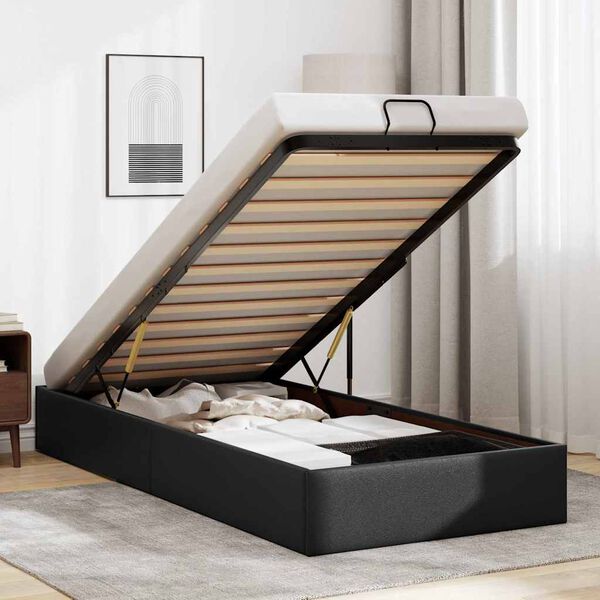 vidaXL Ottoman Bed Frame without Mattress Black Single Faux Leather