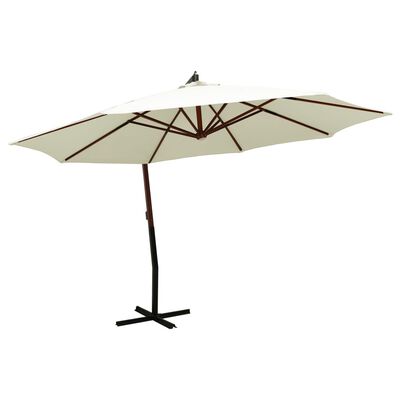 vidaXL Hanging Parasol with Wooden Pole 350 cm Sand White