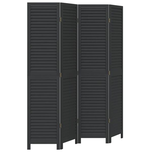 vidaXL Room Divider&nbsp;4 Panels Black Solid Wood Paulownia