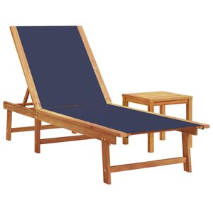 vidaXL Sun Lounger with Table Blue Solid Wood Acacia and Textilene