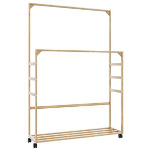 vidaXL Clothes Rack with Shelves and Wheels 90x35x155 cm Bamboo