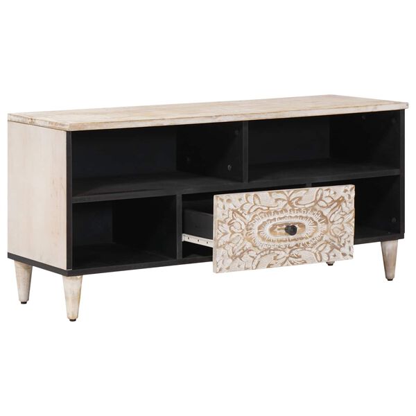 vidaXL TV Cabinet with Shelf White 100 x 33.5 x 46 cm Solid Mango Wood