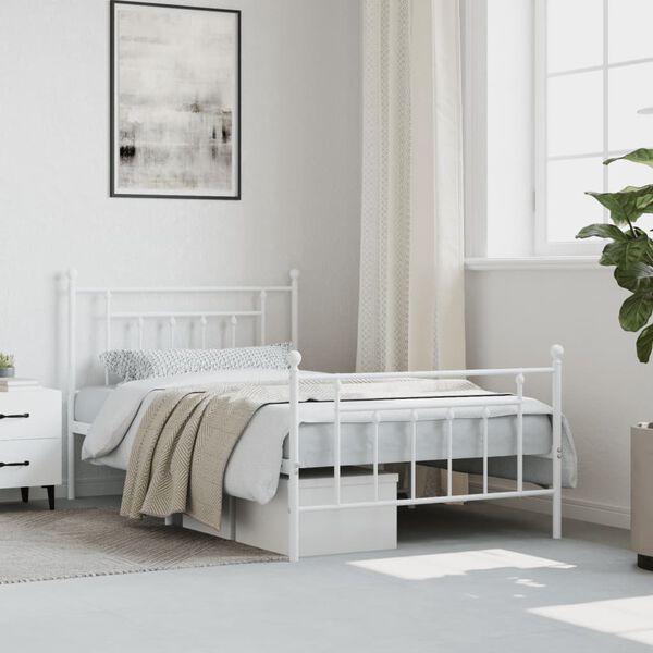 vidaXL Metal Bed Frame without Mattress with Footboard White 100x200cm