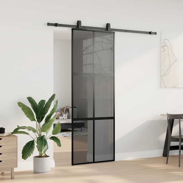 vidaXL Sliding Door with Hardware Set Black 76x205 cm Tempered Glass