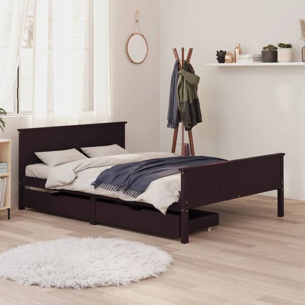 vidaXL Bed Frame without Mattress Dark Brown 140x200 cm Solid Wood