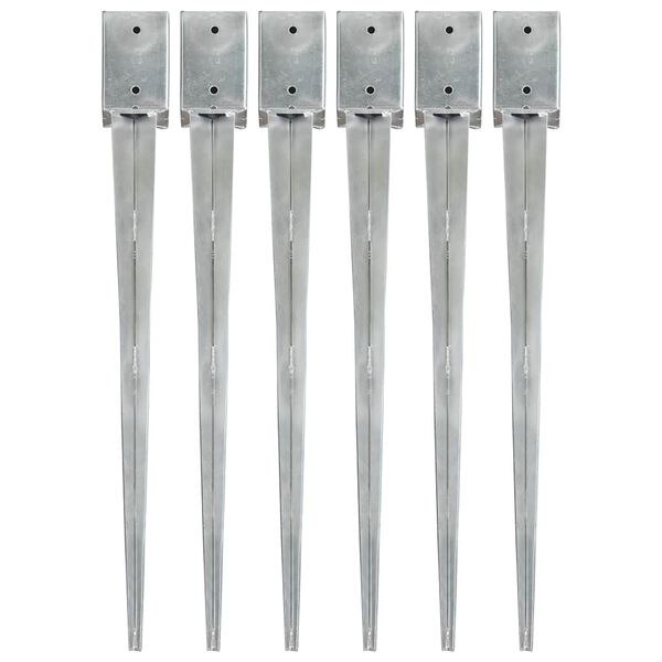 vidaXL Ground Spikes 6 pcs Silver 9x9x90 cm Galvanised Steel