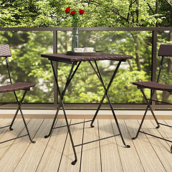 vidaXL Folding Bistro Table Brown 55x54x71 cm Poly Rattan