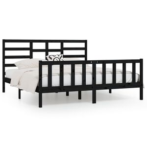 vidaXL Bed Frame | Black | Solid pine wood for frame, plywood for slats