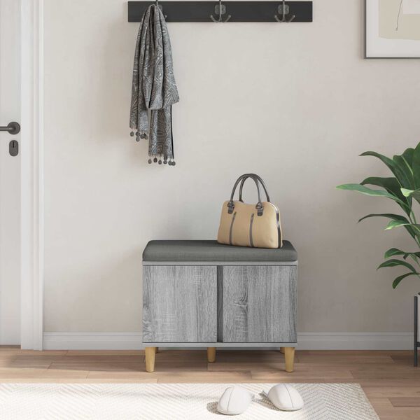 vidaXL Hall Bench with Cushion with Door Grey Sonoma 60 x 38 x 46 cm