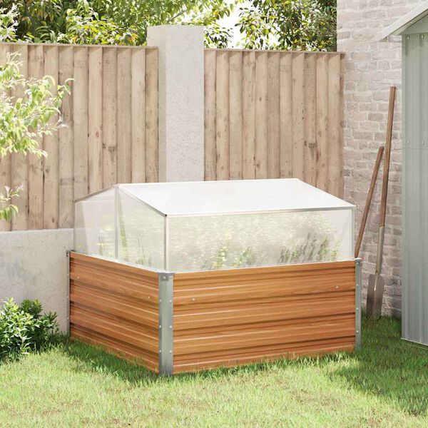 vidaXL Garden Planter with Greenhouse Light Brown 100 x 100 x 77 cm