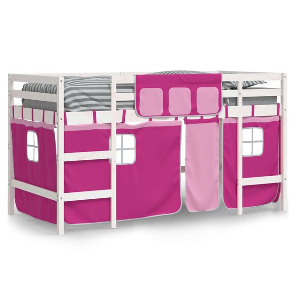 vidaXL Kids' Loft Bed with Curtains without Mattress Pink 80x200cm