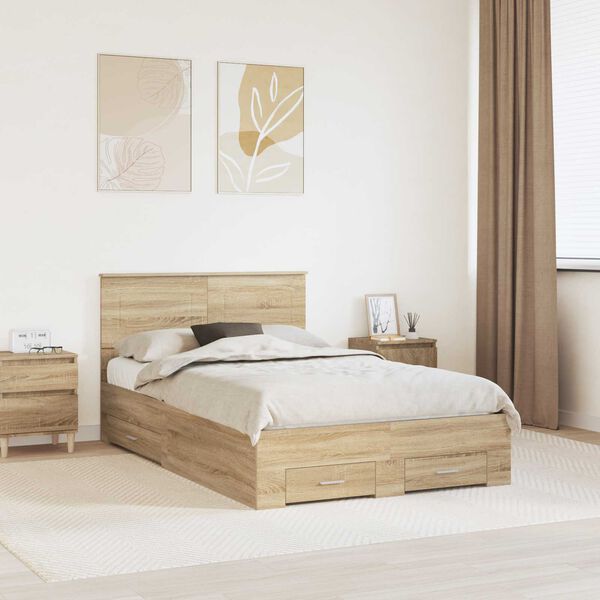 vidaXL Bed Frame with Drawer Sonoma Oak 120 x 200 cm Engineered Wood