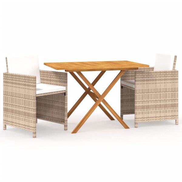 vidaXL 3 Piece Garden Dining Set with Cushions Beige
