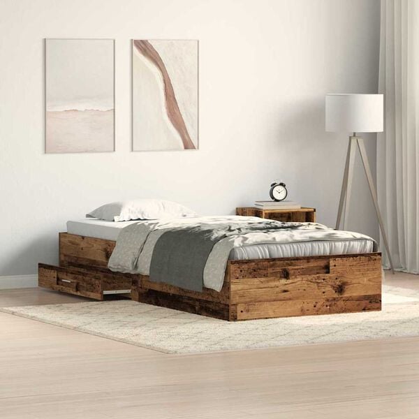 vidaXL Bed Frame with Drawer Old Wood 90 x 190 cm Engineered Wood