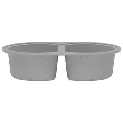 vidaXL Kitchen Sink Double Basins Oval Grey Granite