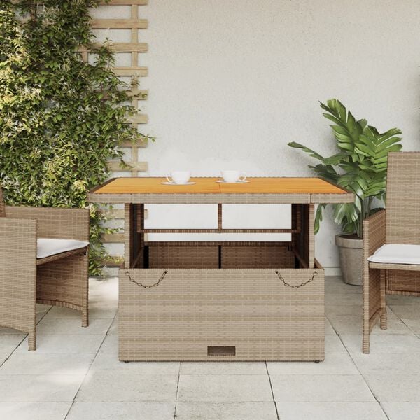 vidaXL Garden Table Beige 110x110x71 cm Poly Rattan and Acacia Wood