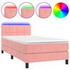 vidaXL Box Spring Bed with Mattress&LED Pink 90x190cm Velvet